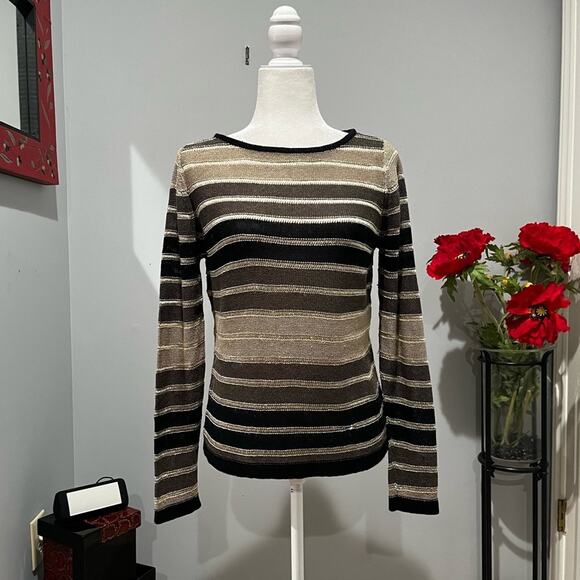 NEW Banana Republic Linen Striped Neutral Colorblock Open Weave Sweater S NWOT - Picture 1 of 16